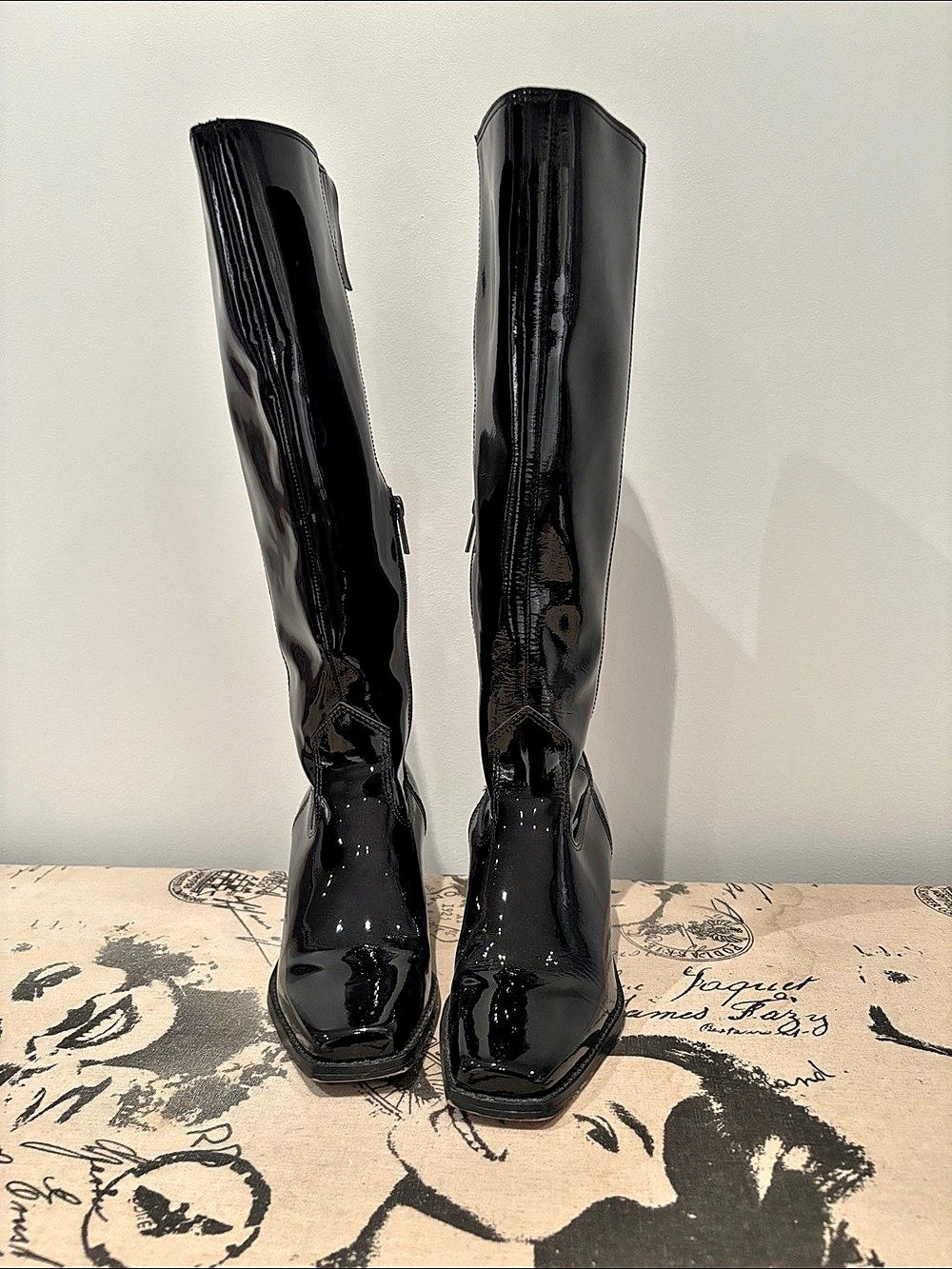 Vince Camuto Sangeti Knee High Boot Black Patent Heeled Boots